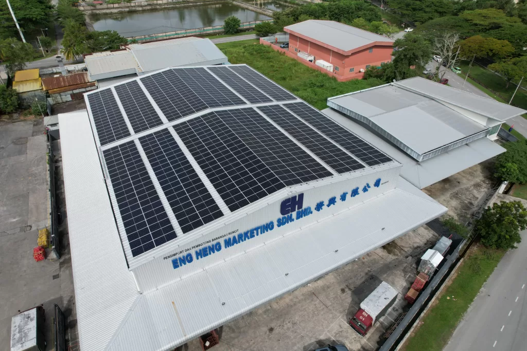 Aerial view of a Malaysian commercial rooftop solar installation by SS Solar